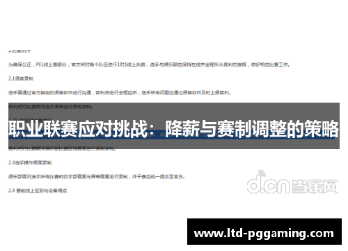 职业联赛应对挑战：降薪与赛制调整的策略